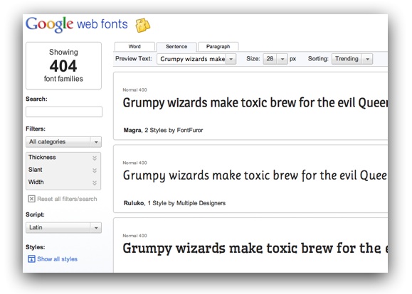 Google Web Fonts - preview and search tools