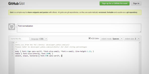 Screenshot of Gist at Github